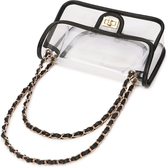 Womens PVC Clear Crossbody Handbag Black Trim Stadium Approved Clear Bag - Picture 5 of 8